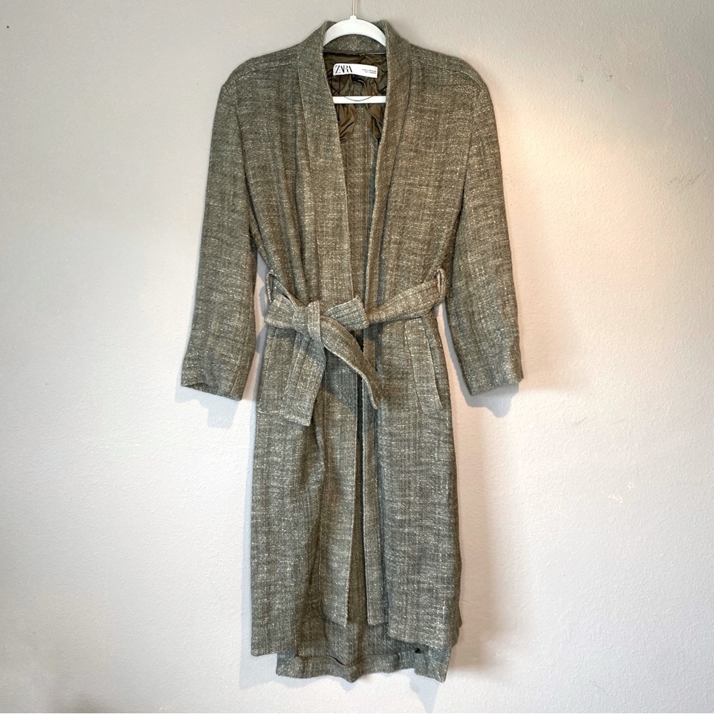 Olive Green Tie Waist Trench Coat main image 1